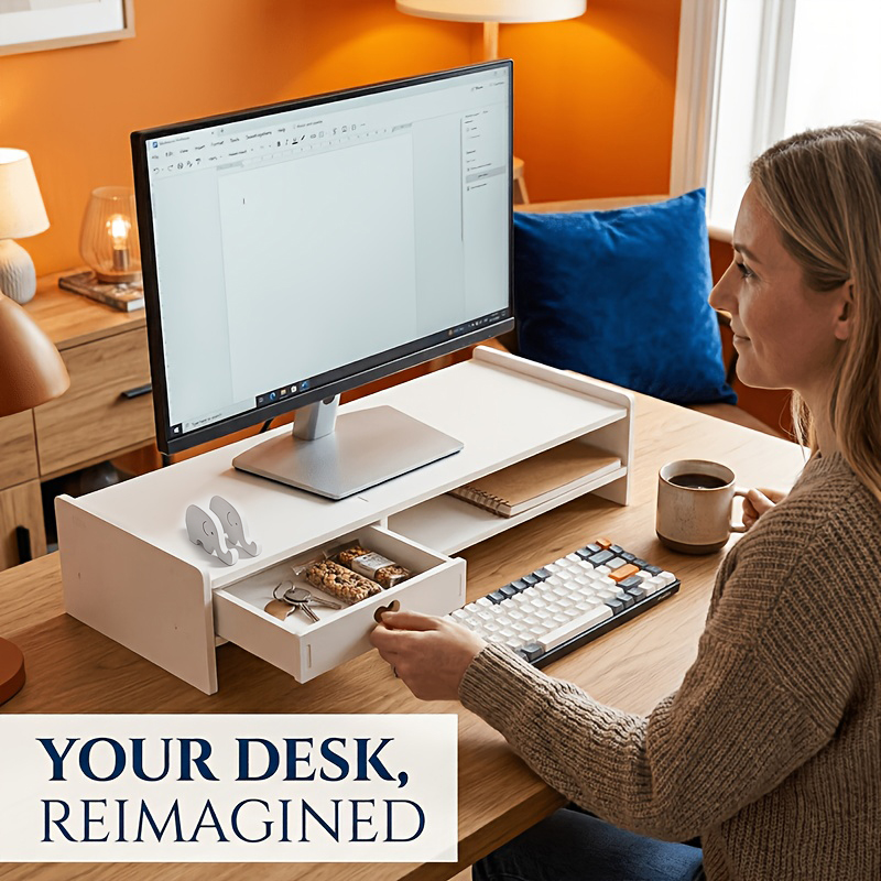 Monitor Riser Stand - Minimalist Beyaz PVC Monitör Standı Yükseltici,