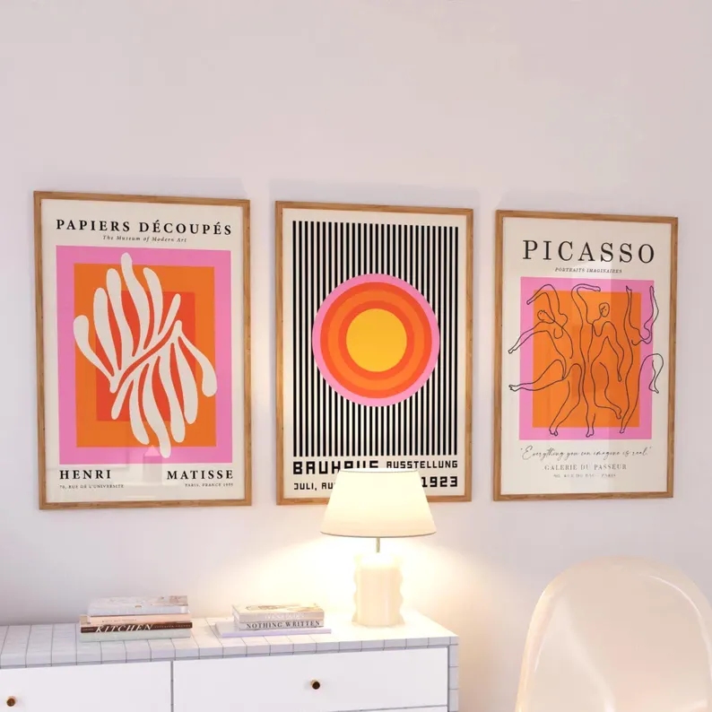 Home Office Photos - 3 adetModern Turuncu Bauhaus Ve Picasso
