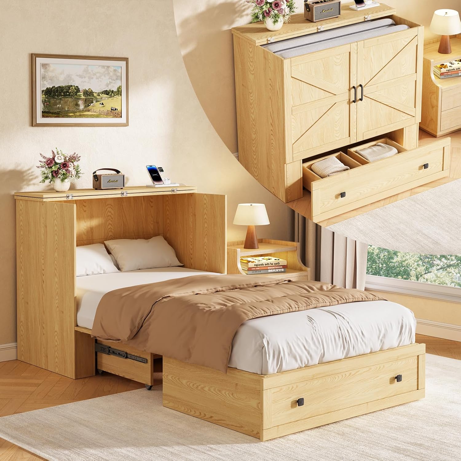 Home Office Guest Room - Yer Tasarruflu Murphy Yatak Dolabı Çekmeceli