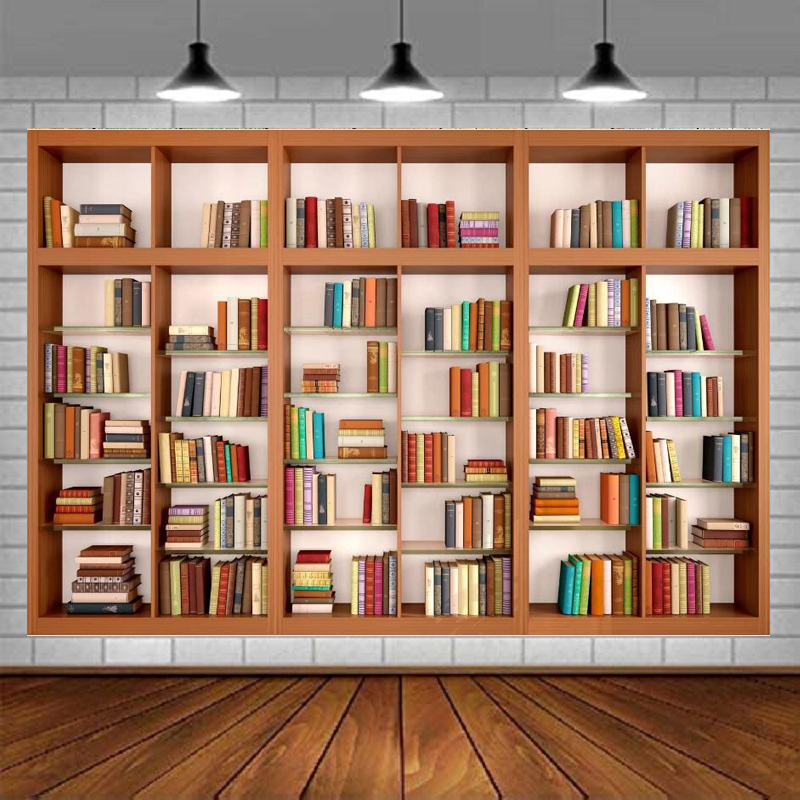 Home Office Background For Zoom - Modern Ahşap Kitaplık Fotoğraf Arka Planı