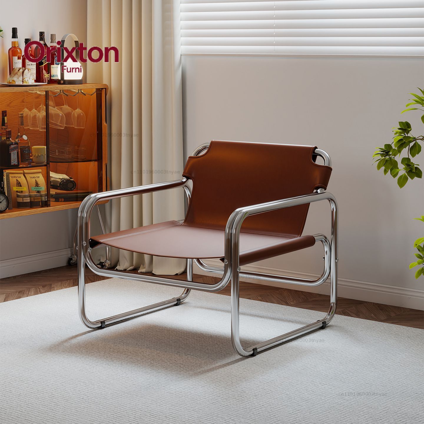 Home Office Guest Room - Modern Deri Detaylı Koltuk Krom Çerçeveli